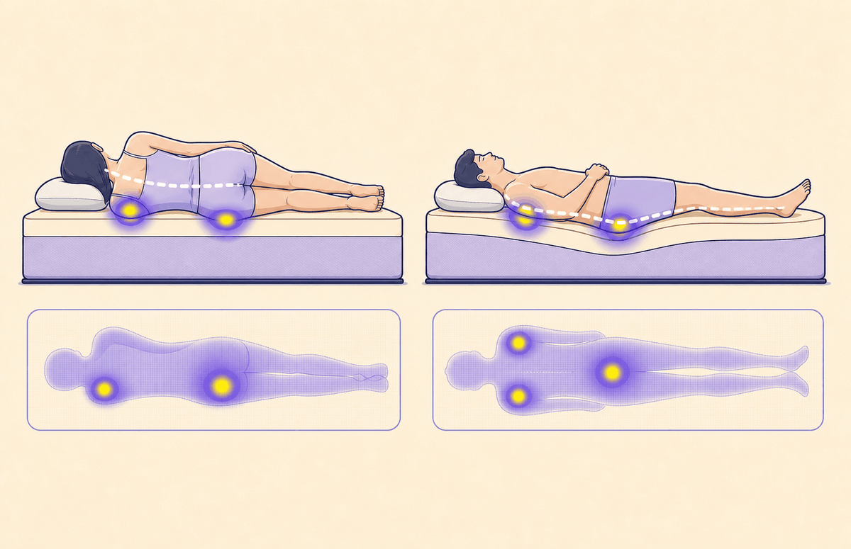Pressure map of a back sleeper's shoulders on a Huggah mattress